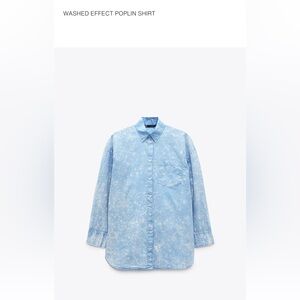 Zara Light Blue Washed Effect Poplin Button Down Shirt